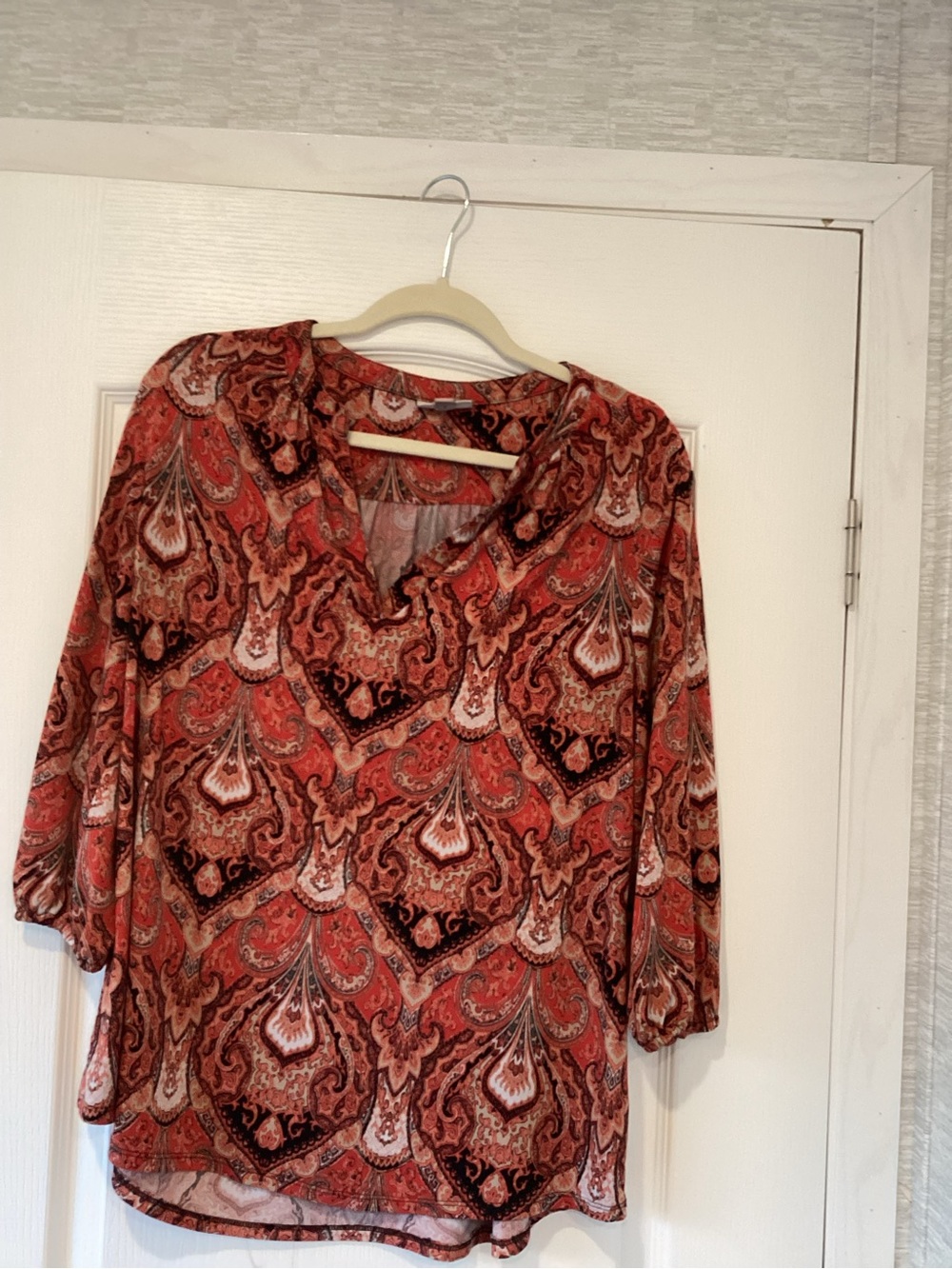Roz & Ali Paisley V-Neck Blouse XL EUC